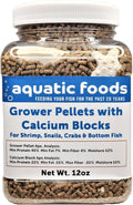 Aquatic Foods Inc. Shrimp Grower 45% Protein 1/16" x 3/8" Sinking Pellets with 15 Calcium Enriched Food Disks for Shrimp, Snails, Crabs, Catfish, Plecos, Bottom Fish, All Tropical Fish...12oz Jar