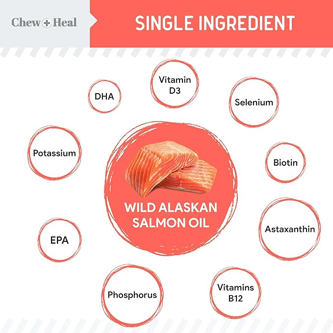 Pure Wild Alaskan Salmon Oil for Dogs - 8 oz. Pump Cap - Toxin Free Dog Fish Oil Rich in Omega-3 and 6, Vitamin D, EPA, and DHA for Healthy Skin and Coat - Pink, COHO, and Sockeye Salmon