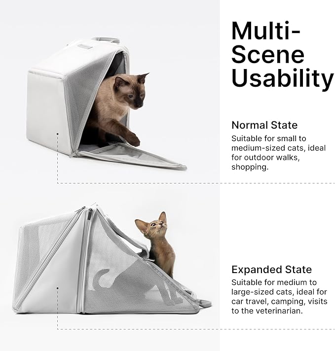 Expandable Cat Backpack Carrier Pet Soft-Sided Mesh Backpack Carrier for Cats Small Dogs Dual-Layer Ventilated Privacy Cat Backpack for Travel Outdoor Camping (Midnight Black)