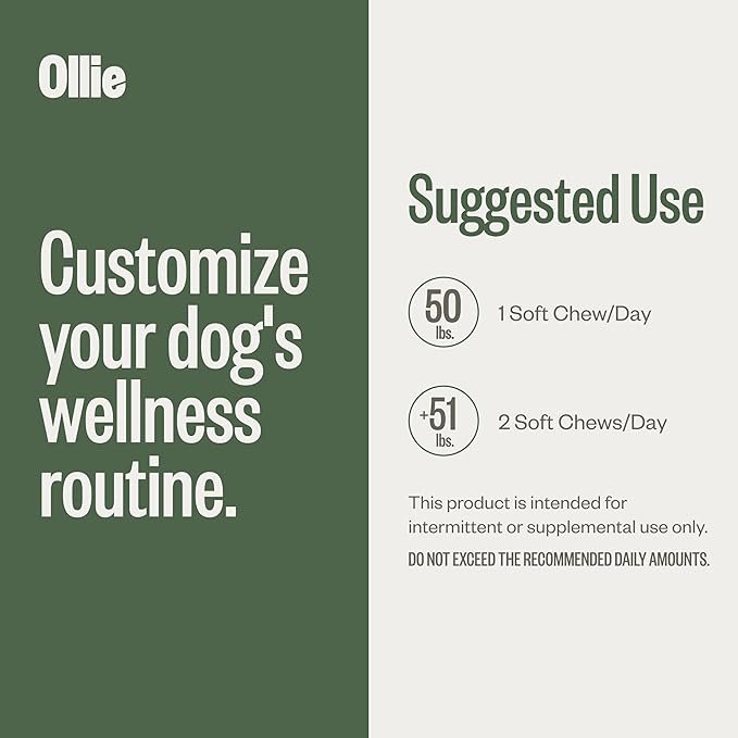 Ollie Belly Rubs, Probiotic Dog Chews, Digestive Health, Natural Ingredients, for Upset Stomach Relief, Appx. 60 Count