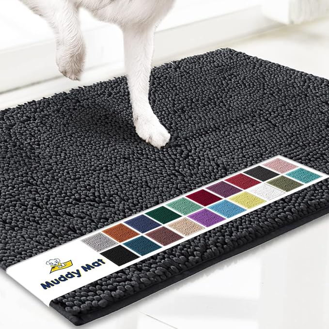 Muddy Mat® Original Dog Door Mat for Muddy Paws, Super Absorbent Microfiber, Non-Slip Washable Pet Rug, Quick Dry Chenille Entryway Carpet, Machine Washable Indoor Outdoor mat, Charcoal 18"x28"