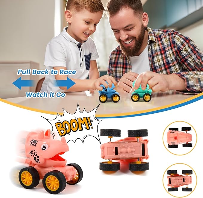 18Pcs Dinosaur Pull Back Cars Set for Kids Toddlers, Bulk Mini Racing Vehicles Toys Party Favors, Pinata Fillers, Goodie Bag Stuffers, Classroom Prizes for Boys Girls