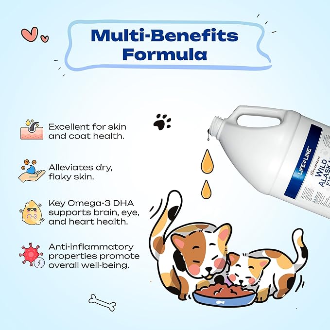 Life Line Pet Nutrition Wild Alaskan Fish Oil for Dogs and Cats 128oz – Omega 3 Fish Oil Supplement for Skin & Coat, Brain, Eye & Heart Health