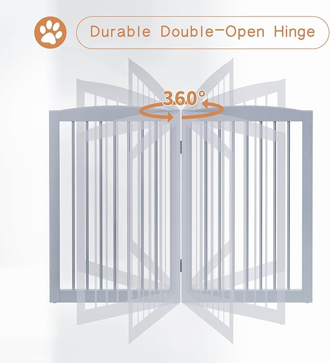 Freestanding Pet Gate for Dogs, Foldable Wooden Dog Gate for House Indoor, Tall Pet Fence for Stair, Doorway,Hall, Support Feet Included, 3 Panels 32",Grey