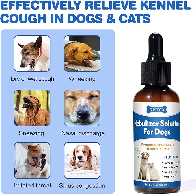 Natural Nebulizer Solution – Promotes Respiratory Health for Dogs & Cats – Immune Support | Sinus, Allergies & Kennel Cough Relief | Gentle Herbal Formula, 60ml