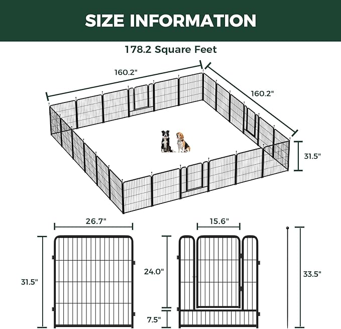 FXW Rollick Unleashed Dog Playpen for Indoor, Yard, RV Camping, 32 inch 24 Panels for Small and Medium Dogs, Black│Patented
