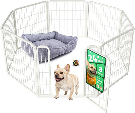 FXW Homeplus Unleashed Indoor Dog Playpen - Stress-Free and Safe Play, Heavy Duty 24 Inch 8 Wire Panels Dog Pen for Puppy and Small Dogs, White│Patented