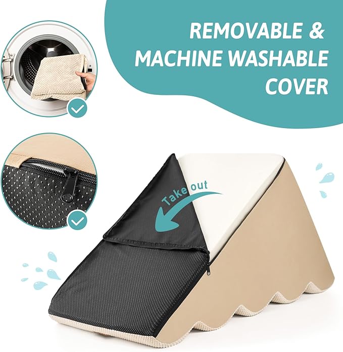 Extra Wide Dog Stairs 19.7" Width, Pet Step for Small Medium/Large Dog, Puppy or Cat, Pet Ramp for High Bed or Car, High Density Foam Ladder, Stable, 5 Step, 19.7x33x22.4 in, Beige