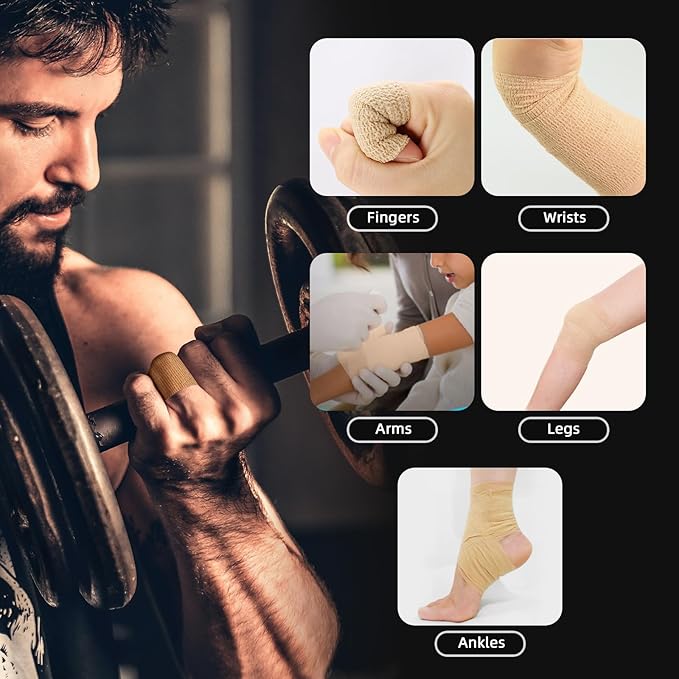 OK TAPE Self Adherent Cohesive Bandages Wrap - 6Packs, 4" x 5 Yards, Non-Woven Self Adhesive Bandage Wrap for Thumb, Finger, Wrist, Ankle, Vet Wrap Bandages Tape (Black)