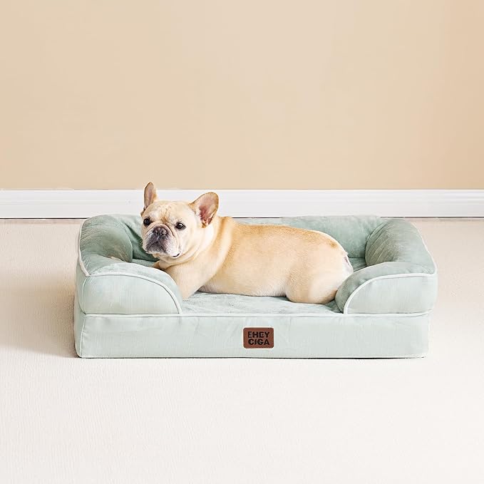 EHEYCIGA Orthopedic Large Dog Bed, Waterproof Memory Foam, Non-Slip Bottom, Sage Green, 36"L x 27"W x 6.5"Th