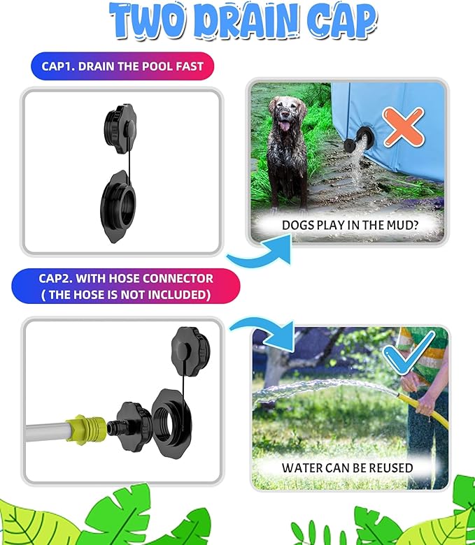 Giant Dog Pool 97"x16", Hyperzoo Foldable Dog Swimming Pool, Hard Plastic PVC Leakproof Doggie Wading Collapsible Pet Bathing Tub for Puppy Small Medium Large Dogs and Kids, Blue