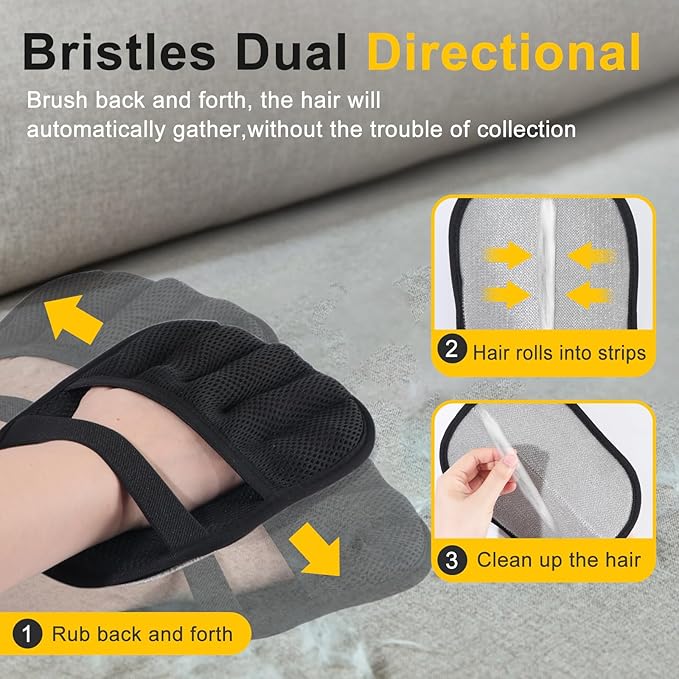 2-Pack Pet Hair Remover Gloves - Reusable Grooming Gloves for Dogs & Cats, Static Electricity Fur Removal Mitts for Furniture, Car, Clothing - Quick Dry Cleaning