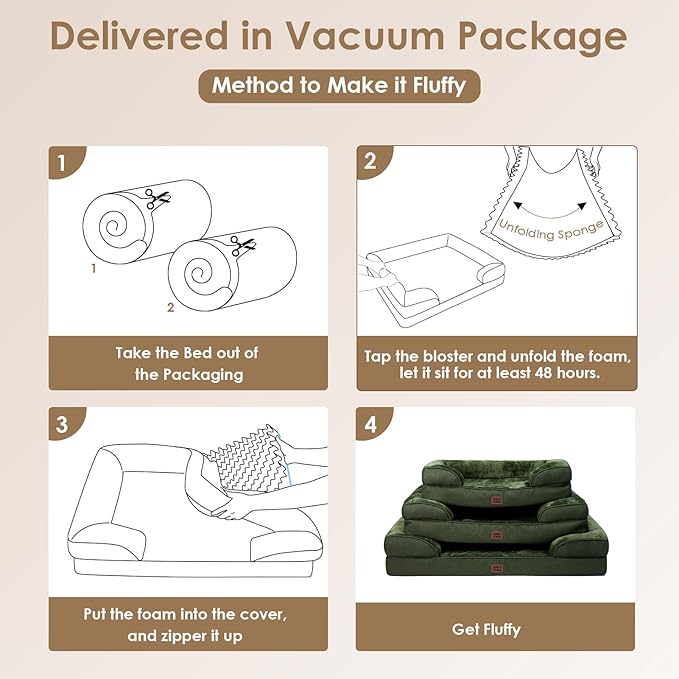 EHEYCIGA Orthopedic Dog Bed for Medium Dogs, Waterproof Memory Foam Medium Dog Beds with Sides, Non-Slip Bottom and Egg-Crate Foam Pet Couch Bed with Washable Removable Cover, Dark Green