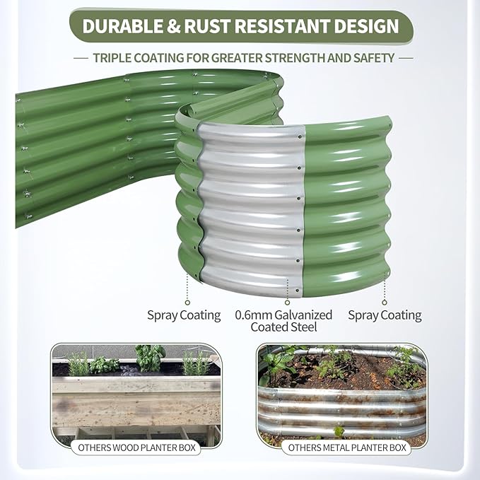 Galvanized Raised Garden Bed Outdoor- Raised Beds for Gardening| Metal Planter Box, Steel Raised Garden Bed Kit with Safety Edging and Gloves for Vegetables, Flower, Herbs (6x2x1.4FT, Green)