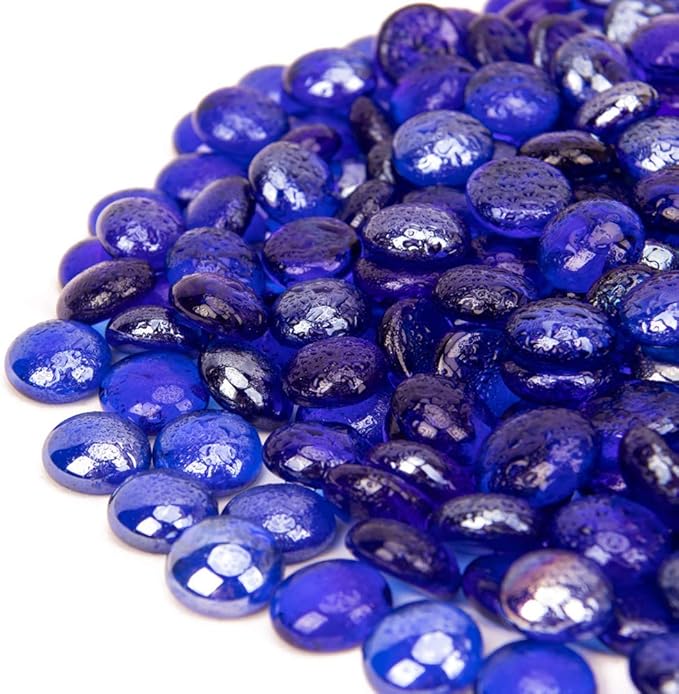 18 LB Fire Glass Beads Fireglass Drops for Gas Fire Pit Fireplace Cobalt Blue Luster Reflective Decorative Glass Gems Rocks Pebbles Stone for Vase Fillers Aquarium Fish Tank Decoration (Cobalt Blue)
