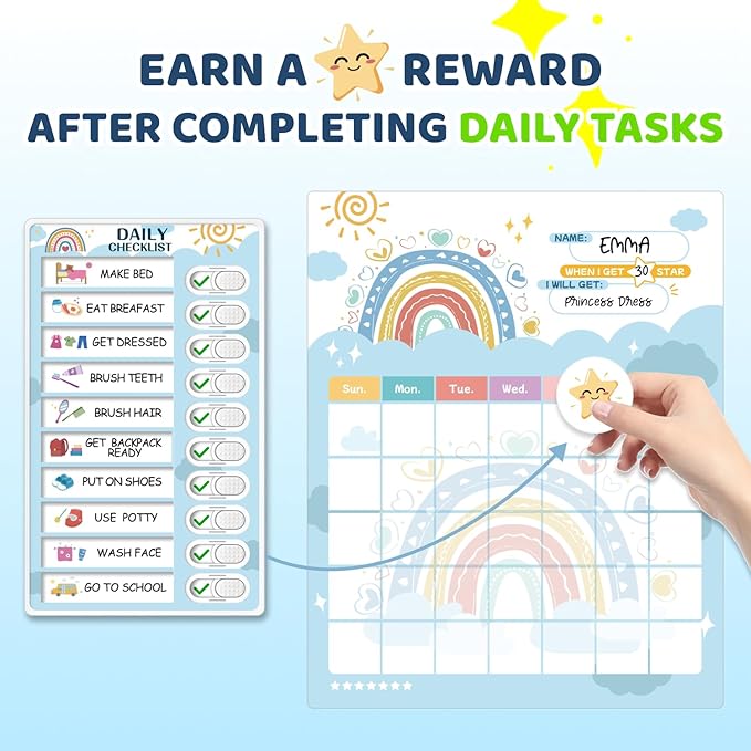 Upgraded Slider 4 in 1 Reward Chart for Kids, Reusable Bedtime/Morning/Daily Routine Chart for Kids, Magnetic Chore Chart for Kids Toddlers, Sticker Chart for Kids Behavior Chart for Kids at Home