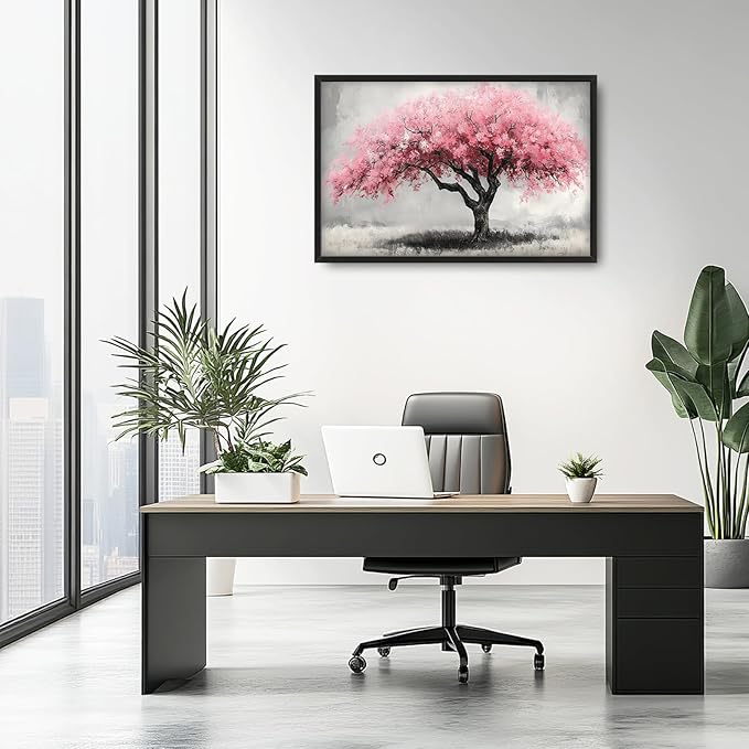 Extra Large Framed Pink Tree Wall Art,Abstract Tree of Life Wall Decor,Pink and Grey Pictures for Living Room,Canvas Print Painting Modern Artwork Bedroom Office Bathroom Home Decor 36L x24W