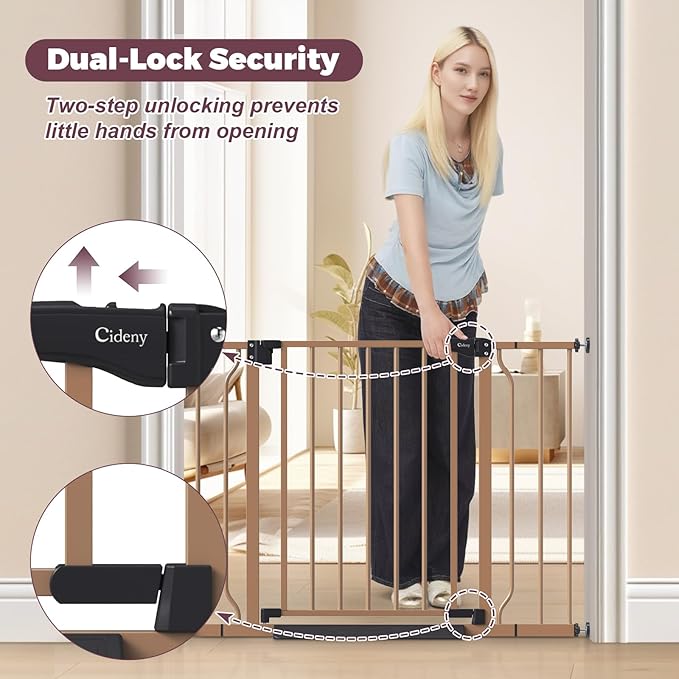 29"-40" Baby Gate for Stairs, Auto Close Stroller Friendly Dog Gate Indoor for Doorways, Pressure Mounted Baby Gate, Easy Walk Through Gate for Children & Pets, Brown