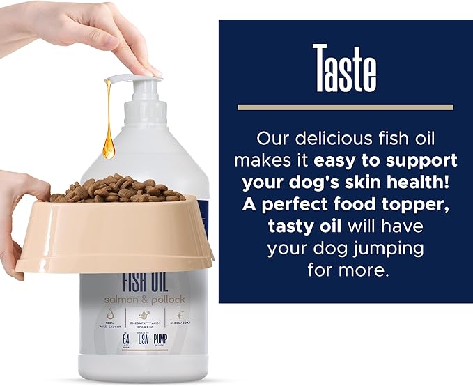 Wild Alaskan Salmon Oil for Dogs with Pollock - 64 oz of Pollock and Salmon Oil, Omega 3, EPA, and DHA - Dogs Skin and Coat Supplement - Made in USA