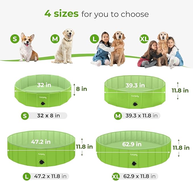 Furrybaby Dog Pool, Foldable Dog Pools for Large Dogs Portable Kiddie Pool Pet Doggie Wading Swimming (Green 63'') Indoor and Outdoor