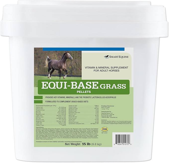 Uckele by SmartEquine EquiBase Grass Pellets | Horse Vitamins & Minerals Supplement | Forage Balancer | Horses in Light to Moderate Work | 15 lb Bucket