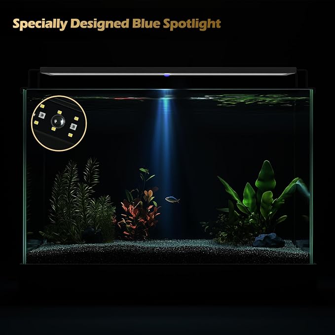 GLOWRIUM LED Aquarium Light with Remote, Full Spectrum Fish Tank Light with Auto Timer, IP67 Waterproof Freshwater Planted Tank Light, Dimmable RGB+W+Moon LEDs with High Performance (9W 12-17in)