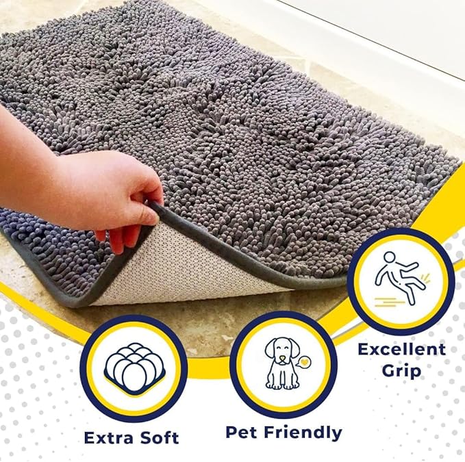 Muddy Mat® Original Dog Door Mat for Muddy Paws, Super Absorbent Microfiber, Non-Slip Washable Pet Rug, Quick Dry Chenille Entryway Carpet, Machine Washable Indoor Outdoor mat, Grey 36"x120"