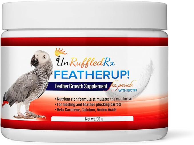 FeatherUp! Bird Vitamins with Biotin for Beautiful Plumage - Feather Growth Supplements for Parrots - 90 gm - 240 Servings