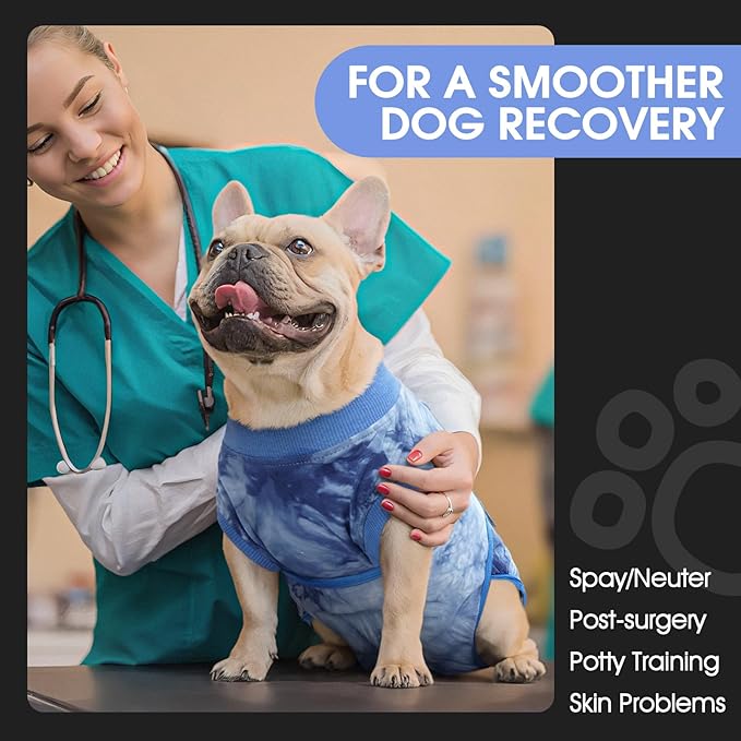 FUAMEY Recovery Suit for Dogs After Surgery,Soft Breathable Dog Bodysuit E-Collar & Cone Alternative Surgical Suit,Male Female Dog Neuter Spay Suits Anti Licking Wounds Onesie Blue Tie Dye M