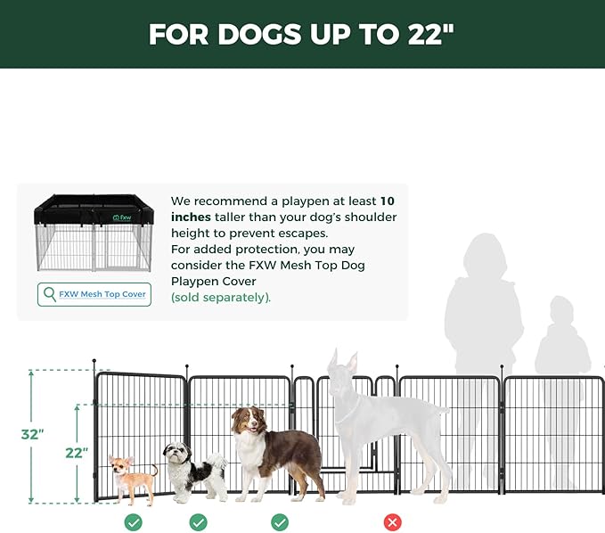 FXW Rollick Unleashed Dog Playpen for Indoor, Yard, RV Camping, 32 inch 32 Panels for Small and Medium Dogs, Black│Patented