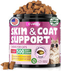 Natural Skin and Coat Support for Cats - Crunchy & Creamy Chews with Omega 3, Biotin & Vitamin E for Healthy Skin, Shiny Fur, Cat Supplements & Vitamins -Chicken（500 Chews