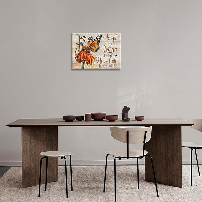 Farmhouse Butterfly Bathroom Pictures Wall Art, Rustic Floral Country Bathroom Wall Decor, Daisy Inspirational Framed Painting Canvas Artwork for Bedroom Living Room Decorations 16"L x 12"W