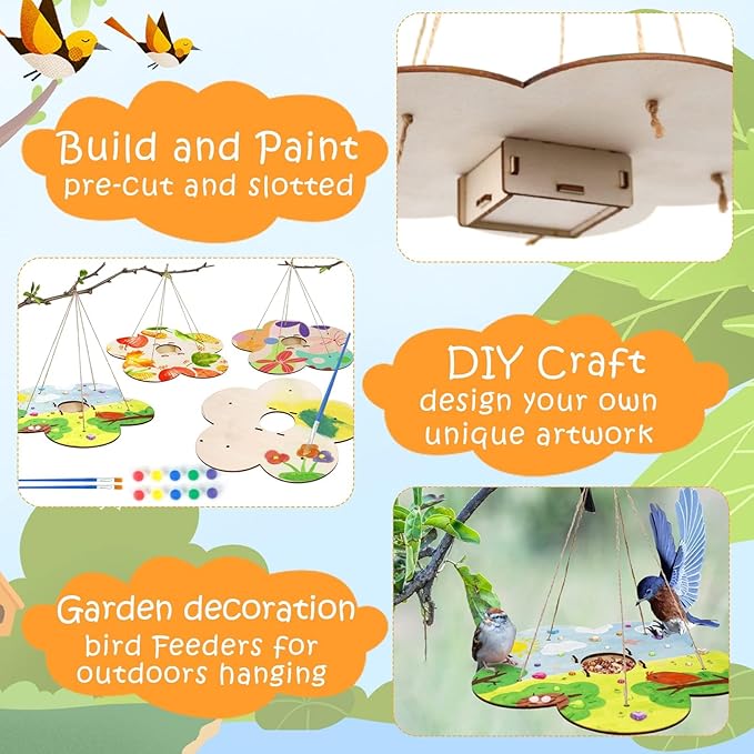 12 Pack Bird Feeder Craft Kits for Kids Ages 3-5 4-8 8-12, DIY Wooden Art Painting Outdoor Bulk Toys for Boys & Girls, Easter Christmas Gifts, Party Favor Gifts for Nature Loving Children