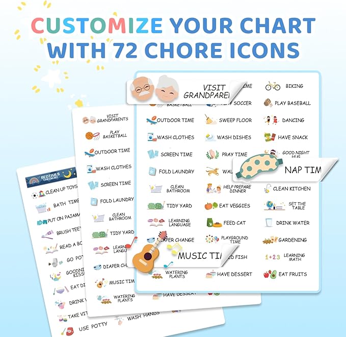 3 in 1 Bedtime/Morning/Daily Routine Chart for Kids, Magnetic Chore Chart for Kids with Cute Chore Stickers, Visual Schedule for Kids with Autism, Cute to Do List Checklist for Kids