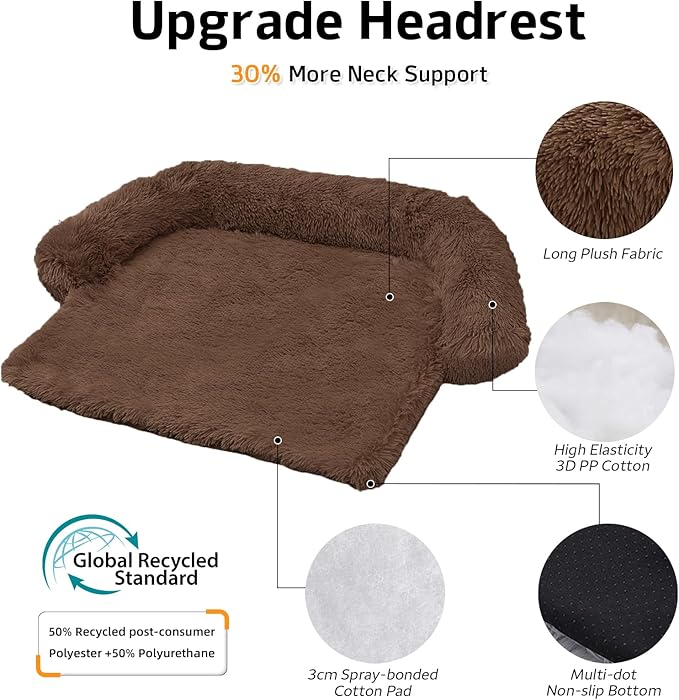 GGIB Calming Dog Bed Fluffy Plush Dog Mat for Furniture Protector with Removable Washable Cover for Large Medium Small Dogs and Cats (Extra Large (53x39.3x6), Coffee)