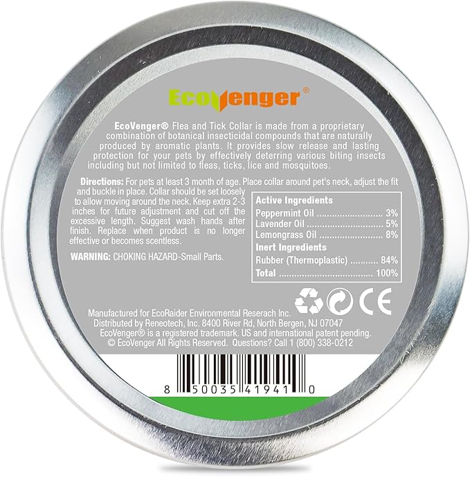 EcoVenger Flea & Tick Collar Repellent 2-Pack Green, Fits Both Dogs & Cats, Built-in Pant-Based Formula Strong Repellency Slow Release, Lasting Deterrence and Protection, Pleasant Aroma, Waterproof
