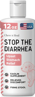 Chew + Heal Labs Anti Diarrhea for Dogs - 12 oz. of Stop The Diarrhea Liquid Supplement with Kaolin for Upset Stomach Relief - Made in The USA