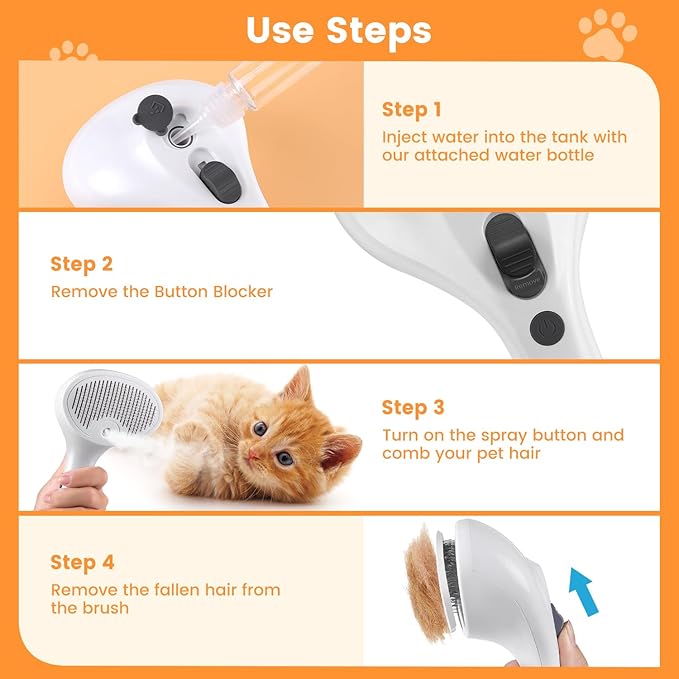 3 In 1 Cat Brush, Anti-Static Dog Brush One-click Self-cleaning Comb for Furry Pet, Rechargeable USB Cat Steam Brush for Shedding, Horse and Dog