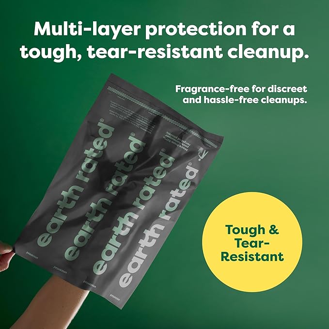 Earth Rated Odor-Blocking Poop Bags for Dogs with 3X Protect, Guaranteed to Block Smells & Leak-Proof Performance, Conceals Smell & Mess, Unscented, 108 Count