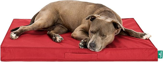 FurHaven Cooling Dog Bed – Large Foam Mattress for Joint Pain Relief, Waterproof Liner, Removable Washable Cover, Durable for Outdoor Use, Deluxe Grid Indoor/Outdoor Bed – Red, Large
