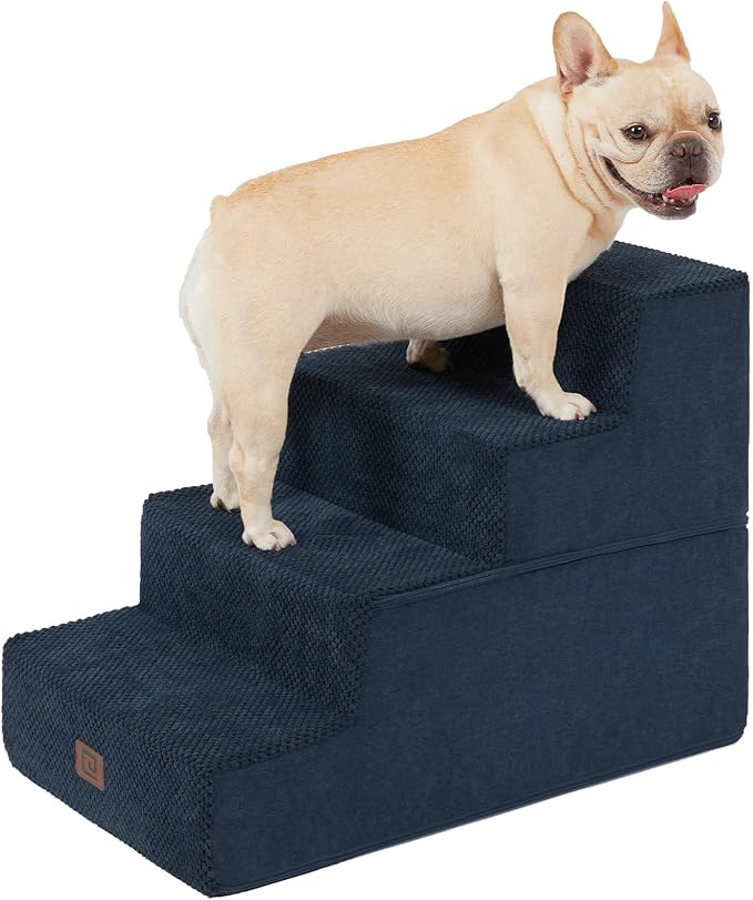 EHEYCIGA Dog Stairs for Bed 18" H, 4-Step Dog Steps for High Bed, Pet Steps for Small Dogs and Cats, Non-Slip Balanced Pet Ramp Indoor, Navy Blue