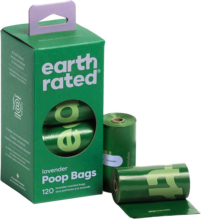 Earth Rated Poop Bags for Dogs Guaranteed Leak Proof and Extra Thick Waste Bag Refill Rolls, Lavender Scented, 120 Count