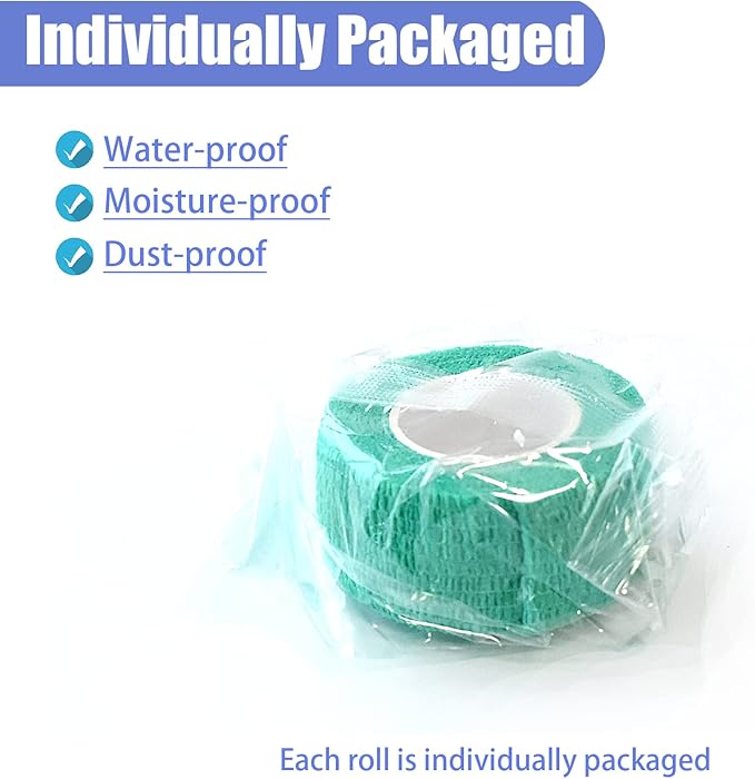 9 Pack 1" x 5 Yards Self Adhesive Bandage Wrap Self Stick Wrap for Ankle, Wrist, Finger, Sports, Breathable Cohesive Vet Tape for Pets (Middle Green)