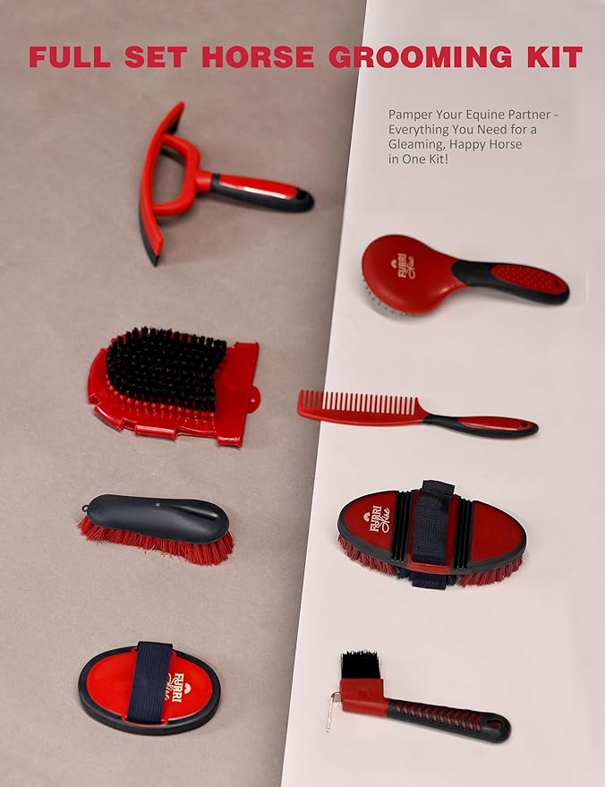 11PCS Horse Grooming Kit Curry Comb Sweat Scraper Horse Bathing Supplies Grooming Tools with Storage Bag Shadowberry