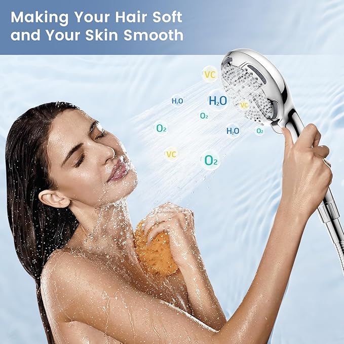 FEELSO Filtered Shower Head with Handheld, High Pressure 7 Spray Showerhead with Filters for Hard Water - Remove Chlorine, Reduce Dry Itchy Skin, Anti-clog Nozzles, Power Wash to Clean Tub, Tile & Pet