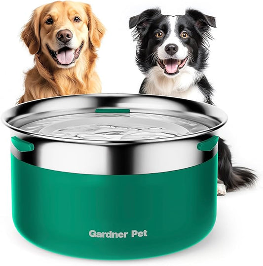 Gardner Pet Dog Bowls 1 Gallon (3.85L) Stainless Steel No Spill Dog Water Bowl, Slow Water Feeder Metal Bowls, Spill Proof Water Dispenser for Large Dogs, Promotes Healthy Hydration