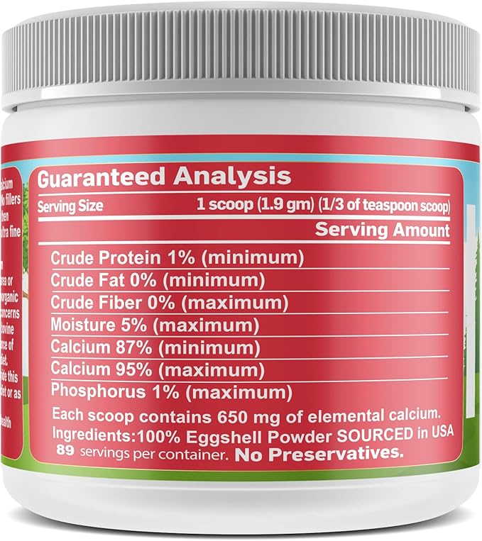 Calcium for Dogs and Cats - Fine Eggshell Powder - Strong Hip & Joint Supplement for Dogs and Cats- Dietary Supplement - No Additives - Pet's Friend Eggshellent Calcium 6oz
