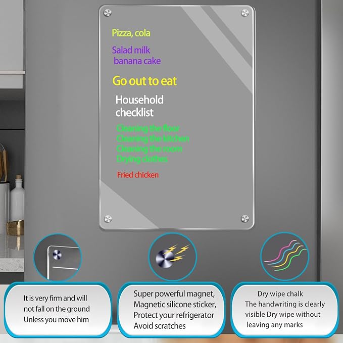 9"X13" Acrylic Dry Erase Board for Refrigerator,Clear Magnetic Dry Erase Board for Fridge,Includes 6 Colors Markers