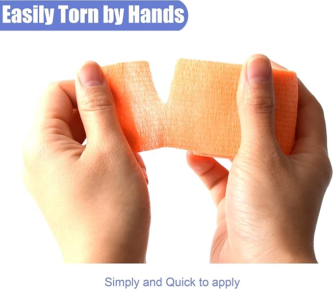 9 Pack 2" x 5 Yards Self Adhesive Bandage Wrap Self Stick Wrap for Ankle, Wrist, Finger, Sports, Breathable Cohesive Vet Tape for Pets (Light Orange)