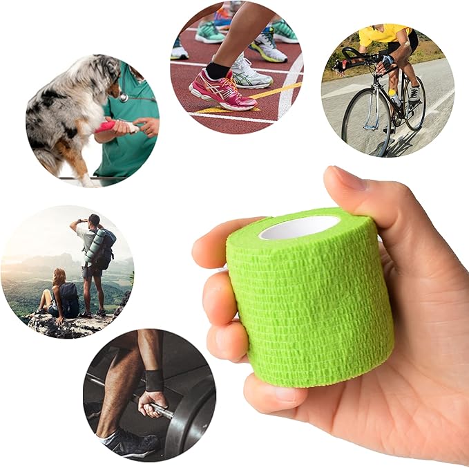 9 Pack 2" x 5 Yards Self Adhesive Bandage Wrap Self Stick Wrap for Ankle, Wrist, Finger, Sports, Breathable Cohesive Vet Tape for Pets (Grass Green)